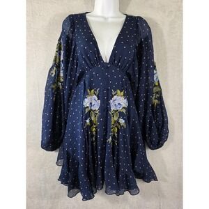 ASOS DESIGN Dress Women 2 Navy Floral Embroidered Polka Dot Open Back Mini Lined